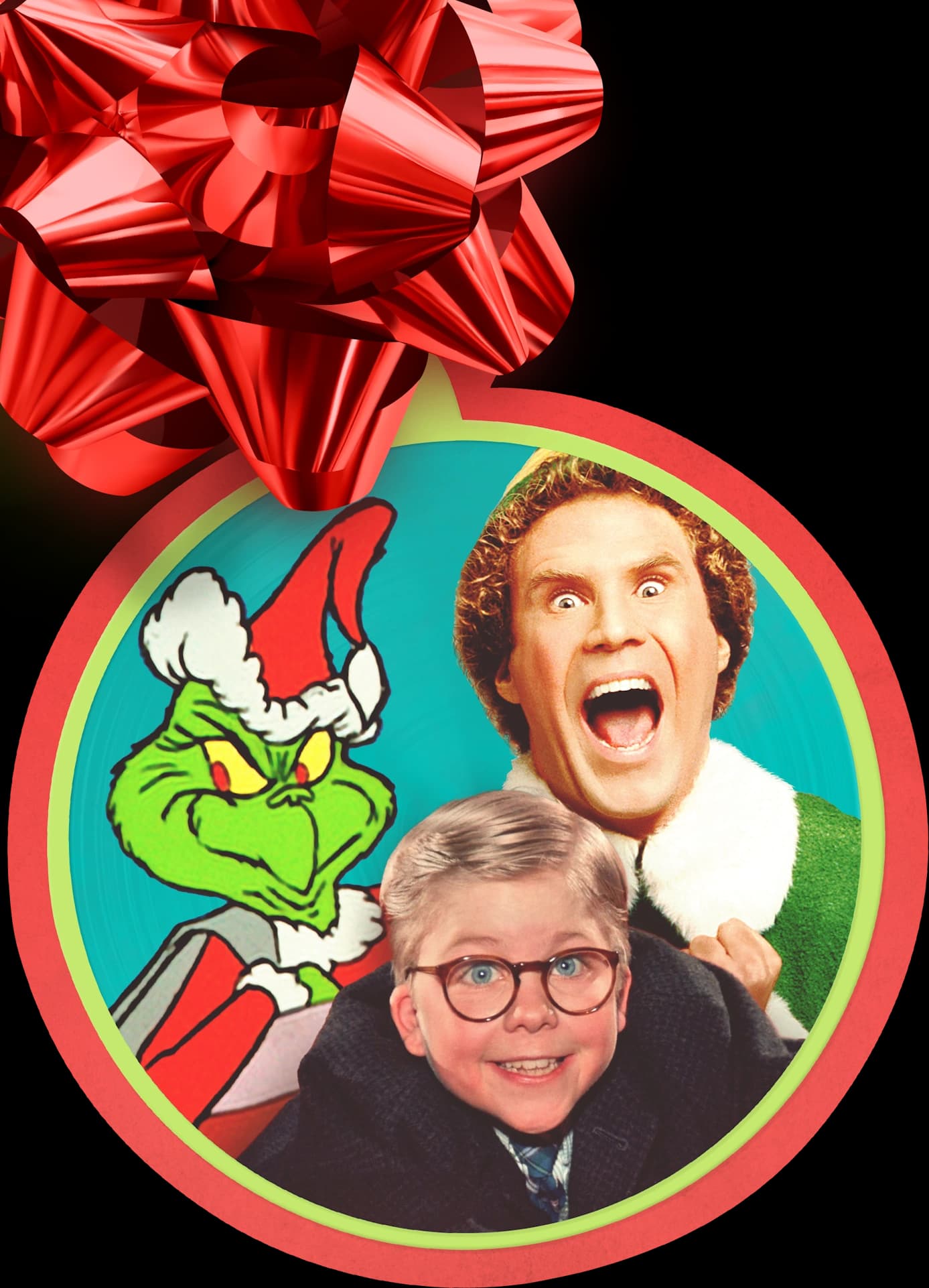 Red bow with holiday characters